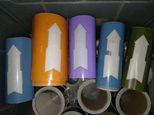 12 x part rolls of 6" water pipe flow / arrow tape - assorted colours , sheets 