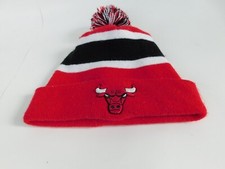 Chicago Bulls Beanie Hat Pom Cuff Winter Ski OSFM Red Black White NBA Watch Cap