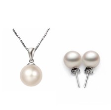 Stunning Pearl Pendant Chain Earrings Stud 925 Sterling Silver Women's Jewellery