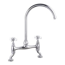 Kitchen Sink Bridge Mixer Tap Cross Head Handles Traditional Chrome Finish