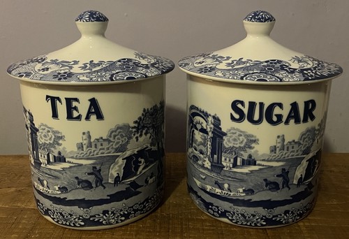 Spode italian blue canisters - italian,
