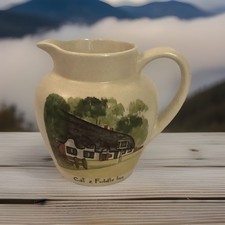 Vintage Cat & Fiddle Inn Small Pottery Water Milk Jug Pitcher Signed