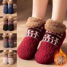 Winter Socks Women Mens Fluffy Knitted Non Slip Warm Fleece Lined Floor Slipper