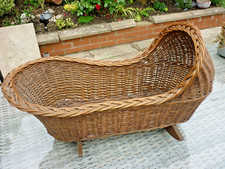 Superb Vintage Antique Wicker Rocking Dolls Crib, Cradle, early 20th C.