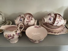 Rare Tuscan China “June Glory” Pink Butterfly 21 Piece Tea Set A1 Condition WoW