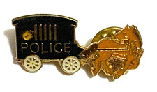 HORSE DRAWN POLICE CARRIAGE PRISON WAGON METAL ENAMEL DOUBLE LAPEL PIN BADGE