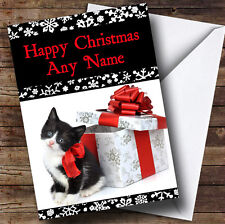 Black And White Kitten Christmas Greetings Card Personalised