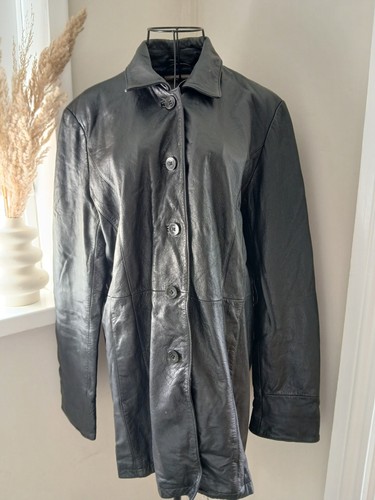 Black leather coat - black,