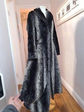 PER UNA M&S  Speziale Grey Black Faux Fur Long Coat MAXI RARE Goth Steampunk 14