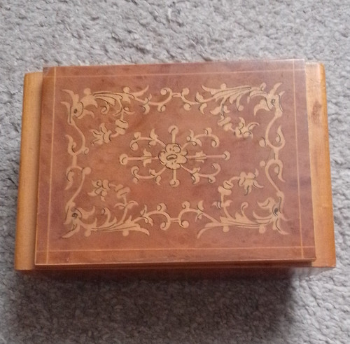 Wooden floral inlay trinket - wooden,