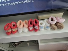 5 x Hand Knitted Newborn Booties assorted girl colours new 