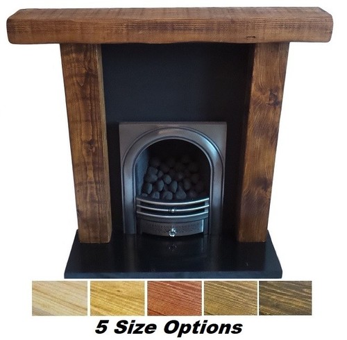 Chunky rustic wooden fireplace - wooden,