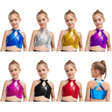 Kids Girls Crop Top Hip Hop T-shirt Dance Vest Jazz Tops Gymnastic Blouse Show