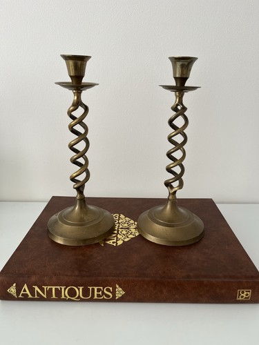 Vintage pair brass barley - pair,