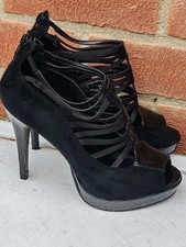 Catwalk, Black Cage Cutout Peep-toe PLATFORM Suedefeel Stiletto, UK5, EU38, VGC