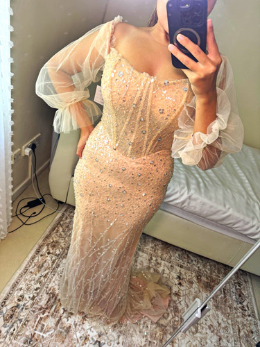 Nude sequin beaded mermaid - beaded,