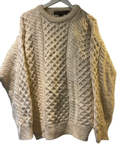 Cream aran wool jumper men - wool,