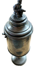 UNUSUAL RARE ANTIQUE MILITARY PEWTER 15"-TALL URN TROPHY OR CUP WITH LID (P6)
