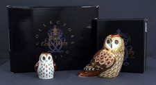 Royal Crown Derby 'Short-eared Owl & Owlet' Guild Boxed Paperweights 1st Gold