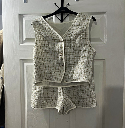 Cream gold tweed check piece - cream/gold,