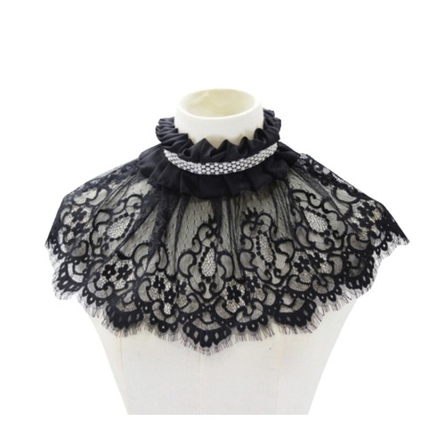 Black beaded lace false - beaded, collar