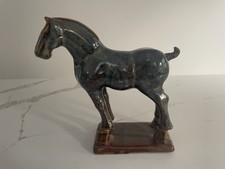 Vintage Ceramic Horse made in China blue/brown glaze 