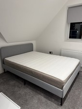 Ikea SLATTUM Upholstered bed frame Standard Double Light Grey