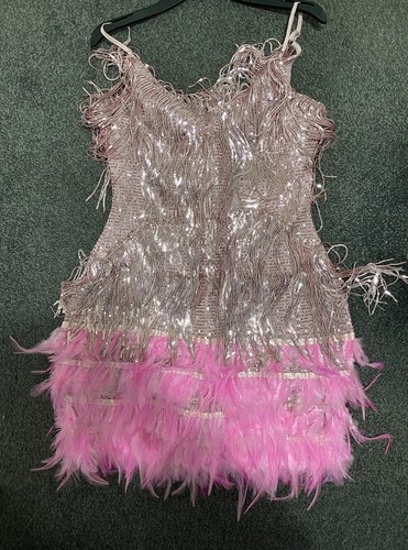 Pink sequined feather hem mini - feather,