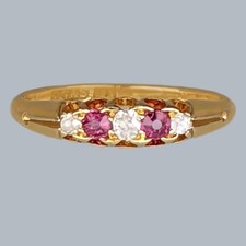 Victorian Old Cut Diamond and Ruby Ring | Antique 18ct Gold 5-Stone Ring c.1900