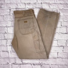 Vintage Dickies Paint Splattered Beige Worn Canvas Cotton Workwear Trousers 36"