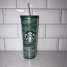 Starbucks Travel Cup Insulated Tumbler Green Screw On Lid & Drinking Straw 14oz