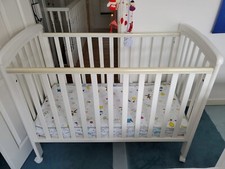 New Baby Crib 120x60cm removable rungs + mattress, white, 4 lockable wheels IKEA