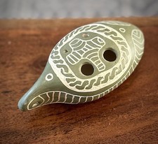 Vintage Pottery / Clay Ocarina, Olive Green. Musical Flute Instrument