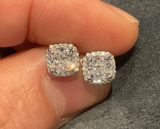 2.44 Carat Lab Created Diamond Cushion Cut Halo Earrings Platinum Plated 925