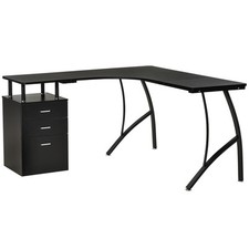 HOMCOM L-Shaped Corner PC Desk Table w/ Drawer Home Office Workstation, Black