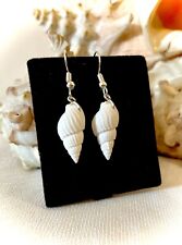 Sea Shell Beach White Trumpet Shell Silver Plated Drop Dangle Earrings Uk Seller