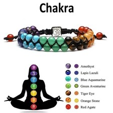 NATURAL 7 CHAKRA ENERGY HEALING STONE OM ADJUSTABLE BRACELET