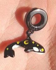 Bracelet Charm Orca Killer Whale Black Sterling Silver 925 + Velvet Pouch 