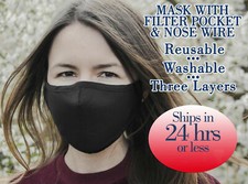 3X Face Mask Cotton Reusable Washable Black Unisex PACK OF 3