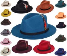100 % Wool Fedora Hat Unisex Feather Hat Crushable Wide Brim Felt Hat Trilby Hat
