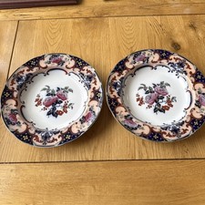2 Antique Wedgwood Camelia Pattern Polychrome Hand Painted Enameled Plate Dish 