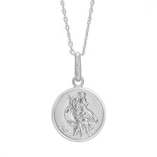 Small Sterling Silver St Saint Christopher pendant necklace with 16" chain