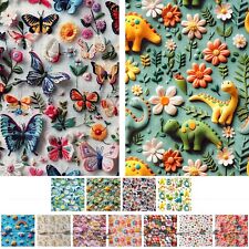 100% Cotton 3D Effect Printed Fabric Sewing Dressmaking Quilting Crafts Kids
