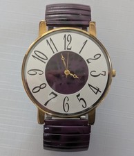 Oversized Round Faced Gold & Marbled Purple Working Aconte 0308A Quartz Watch