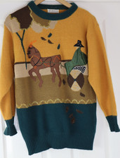 Vintage Retro 80s D'Imalia Beaded Jumper Lambwool & Angora Horse and Buggy Men L