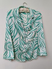 ZARA PJ Jacket In Satin Print With Contrast Pink Piping .Soft Green Print