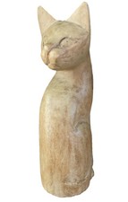 RUSTIC ARTISAN Hand Crafted Wooden Siamese Cat Figurine 15cm Tall