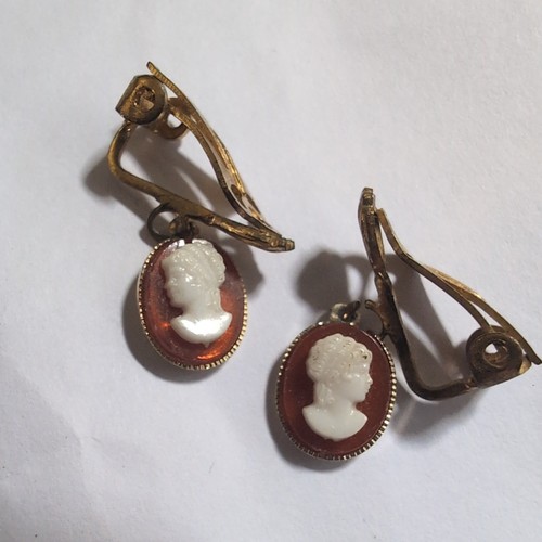 Vintage cameo drop earrings - cameo,