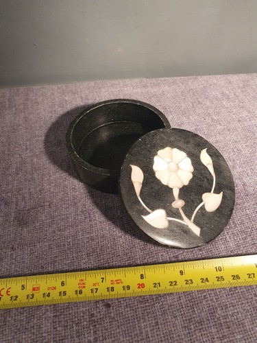 Black marble trinket box - black,