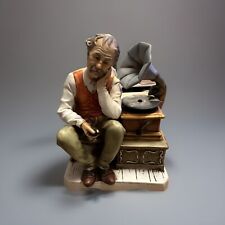 Italian Capodimonte Porcelain Statue Music Box Old Man listening to Gramophone